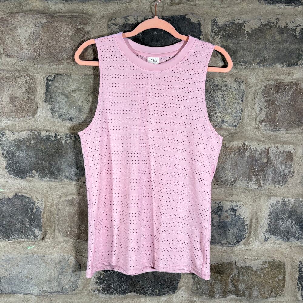 ZYIA Active‎ Chill Muscle Tank Blossom Pink Perforated Laser Cut Size Small Yoga